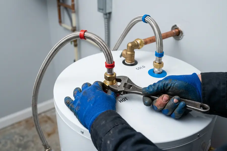 Water Heater Jockey technician installing a new water heater in Corinth